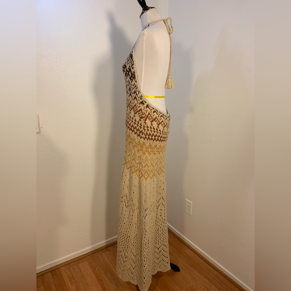 NWOT Free People Ikat Oasis Maxi Dress Halter Crochet Print Knit Backless Ivory - Picture 9 of 12